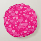 ガーリーなピンクの明るい赤紫色のハートの海 ラウンドクッション (裏面)