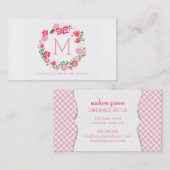 ガーリーなピンクの花のリースのパーソナライズなモノグラム 名刺 (正面/裏面)