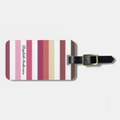 ガーリーなピンクの赤く広い横は名前と縞で飾ります ラゲッジタグ (正面横)
