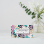 ガーリーなピンクの金ゴールドの花のイラストレーションの水彩画 名刺 (スタンド正面)