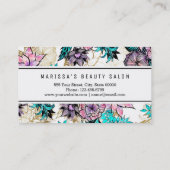 ガーリーなピンクの金ゴールドの花のイラストレーションの水彩画 名刺 (裏面)