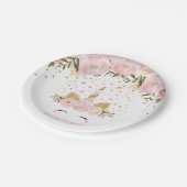 ガーリーなピンクの金ゴールドの花のユニコーンの誕生会 ペーパープレート (アングル)