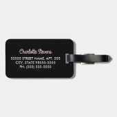 ガーリーなピンクの黒いヒョウのプリントのかわいい弓および名前 ラゲッジタグ (裏面横)