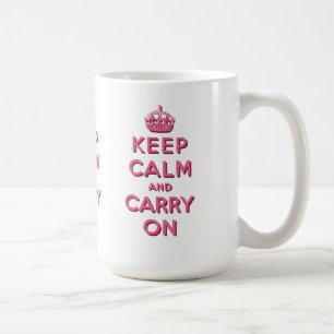 ガーリーなピンクのKeep Calm and Carry On コーヒーマグカップ