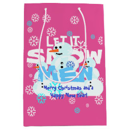 ガーリーなピンクはそれが粘着性のクリスマス人の雪だるまの雪が降るようにしました ミディアムペーパーバッグ
