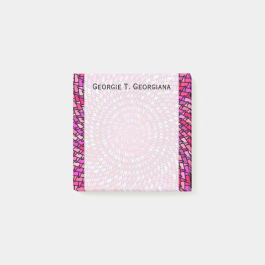 ガーリーなピンク及び紫色の渦巻形のなパターン + 名前をカスタムする ポストイット (正面)