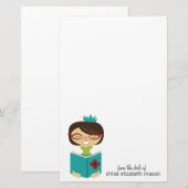 ガーリーなプリンセスの本の虫の文房具 便箋 (正面/裏面)