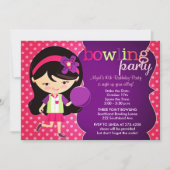 ガーリーなボーリングの誕生会 招待状 (正面)