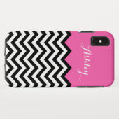 ガーリーなモノグラムの名前-シェブロンモダンなピンクのパターン Case-Mate iPhoneケース (裏面(横))