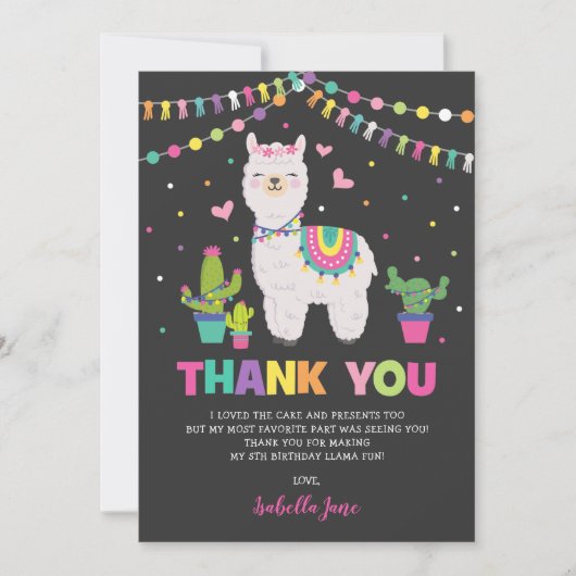 ガーリーなラマのフェスタのサボテンの誕生会 サンキューカード (正面)