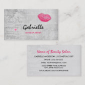 ガーリーなヴィンテージのグランジなピンクの唇のキスのメーキャップアーティスト 名刺 (正面/裏面)