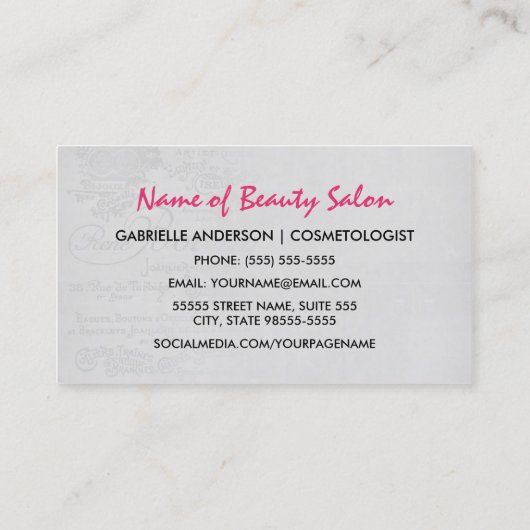 ガーリーなヴィンテージのグランジなピンクの唇のキスのメーキャップアーティスト 名刺 (裏面)