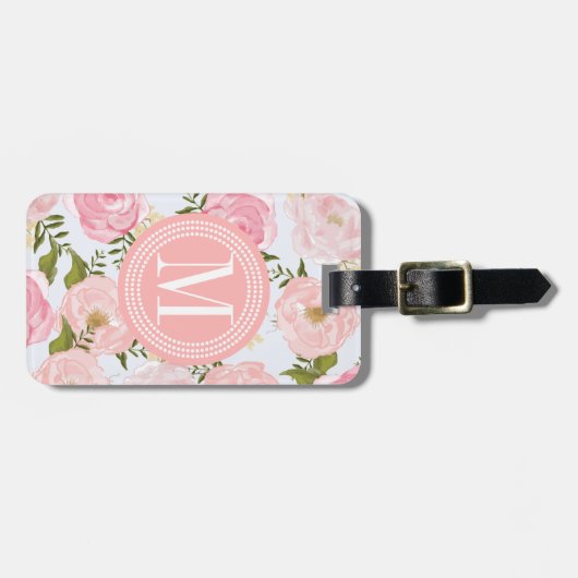ガーリーなヴィンテージのパーソナライズな花のピンクのバラのシャクヤク ラゲッジタグ (正面横)