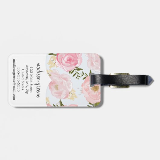 ガーリーなヴィンテージのパーソナライズな花のピンクのバラのシャクヤク ラゲッジタグ (裏面横)