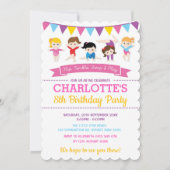 ガーリーな体操の誕生日のピンクの体育館のパーティー 招待状 (正面)