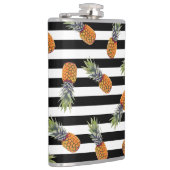 ガーリーな夏のパイナップルパターン|黒いストライプの フラスク (右)
