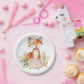 ガーリーな森林キツネのピンクの花の森林ベビーシャワー ペーパープレート (パーティー)