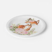 ガーリーな森林キツネのピンクの花の森林ベビーシャワー ペーパープレート (アングル)