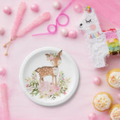 ガーリーな森林シカのピンクの花の森林誕生日 ペーパープレート (パーティー)