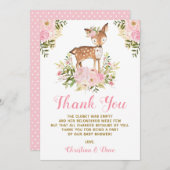 ガーリーな森林シカのベビーシャワーの誕生日 サンキューカード (正面/裏面)