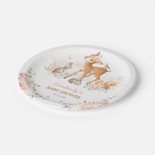 ガーリーな森林森林動物のシカのバニーのリス ペーパープレート (アングル)