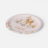 ガーリーな森林森林動物の花柄の第1誕生日 ペーパープレート (アングル)