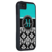 ガーリーな水の黒のダマスク織あなたのモノグラムの名前 Case-Mate iPhoneケース (裏面/右)