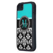 ガーリーな水の黒のダマスク織あなたのモノグラムの名前 Case-Mate iPhoneケース (裏面左)