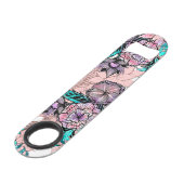 ガーリーな水彩画およびばら色の金ゴールドの花柄のイラストレーション スピード栓抜き (裏面アングル)