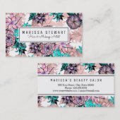 ガーリーな水彩画およびばら色の金ゴールドの花柄のイラストレーション 名刺 (正面/裏面)
