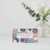ガーリーな水彩画およびばら色の金ゴールドの花柄のイラストレーション 名刺 (スタンド正面)