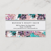 ガーリーな水彩画およびばら色の金ゴールドの花柄のイラストレーション 名刺 (裏面)