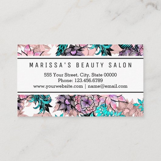 ガーリーな水彩画のばら色の金ゴールドの花のロイヤリティの穿孔器 ロイヤリティカード (裏面)