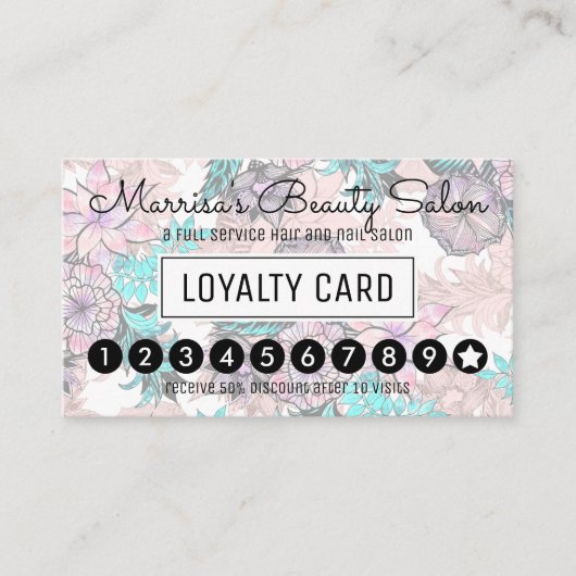 ガーリーな水彩画のばら色の金ゴールドの花のロイヤリティの穿孔器 ロイヤリティカード (正面)