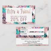 ガーリーな水彩画のばら色の金ゴールドの花の紹介カード 紹介カード (正面/裏面)