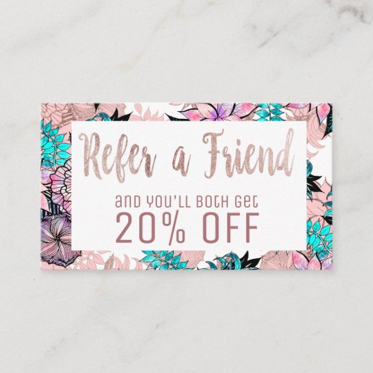 ガーリーな水彩画のばら色の金ゴールドの花の紹介カード 紹介カード (正面)