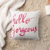 ガーリーな水彩画のピンクのこんにちは豪華なタイポグラフィ クッション (ブランケット)