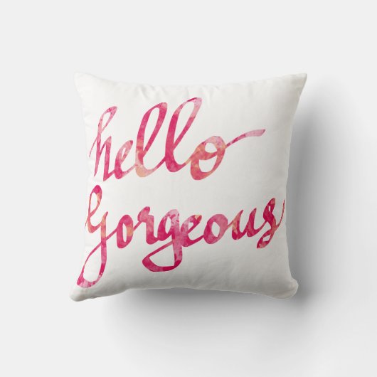 ガーリーな水彩画のピンクのこんにちは豪華なタイポグラフィ クッション (裏面)