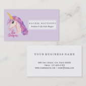 ガーリーな水彩画のユニコーンはユニークなタイポグラフィです 名刺 (正面/裏面)