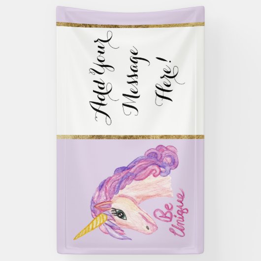 ガーリーな水彩画のユニコーンはユニークなタイポグラフィです 横断幕 (縦)