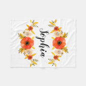 ガーリーな水彩画の珊瑚の花のリースのカスタムの文字 フリースブランケット (正面(横))