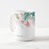 ガーリーな水彩花柄モノグラムデザイン コーヒーマグカップ (正面左)