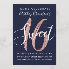 ガーリーな濃紺のバラの金ゴールドのスパンコールのグリッターの菓子16 招待状