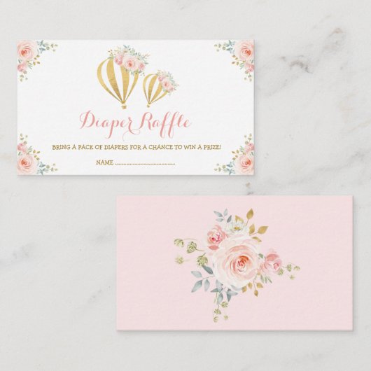 ガーリーな熱気の気球の赤面の花のおむつのラッフル エンクロージャーカード (正面/裏面)