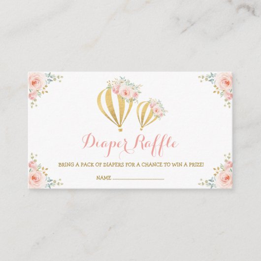 ガーリーな熱気の気球の赤面の花のおむつのラッフル エンクロージャーカード (正面)
