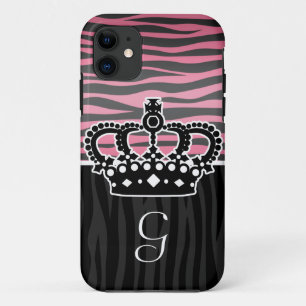 ガーリーな王女のピンクおよび黒いシマウマのプリント iPhone 11 ケース