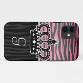 ガーリーな王女のピンクおよび黒いシマウマのプリント Case-Mate iPhoneケース (裏面(横))