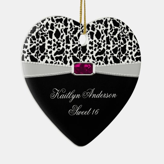ガーリーな白黒およびピンクの宝石の菓子16の記念品 セラミックオーナメント (右)