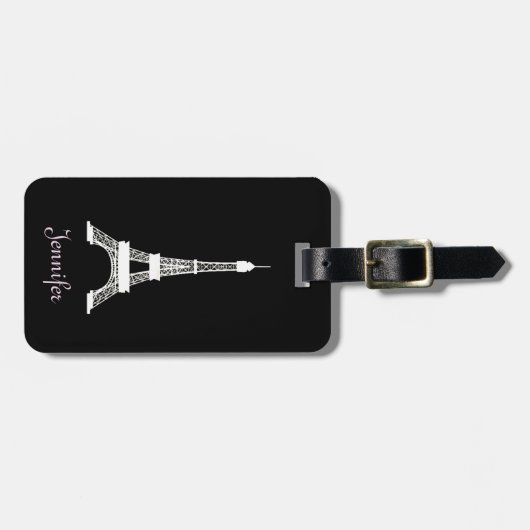 ガーリーな白黒フランス人のスタイルのエッフェル塔 ラゲッジタグ (正面横)