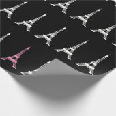 ガーリーな白黒、ピンクのフランス人のスタイルのエッフェル塔 ラッピングペーパー (角)